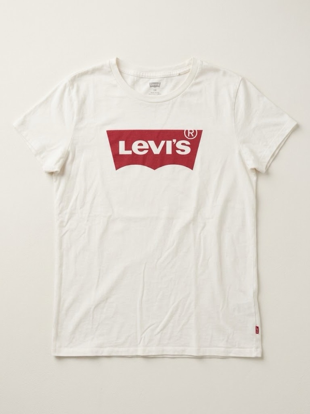 Levi's White Tee with Red Batwing Logo